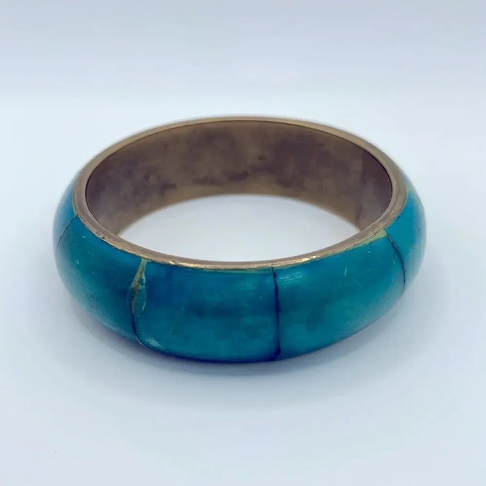 Vintage Nordstrom brass Blue Bangle Bracelet